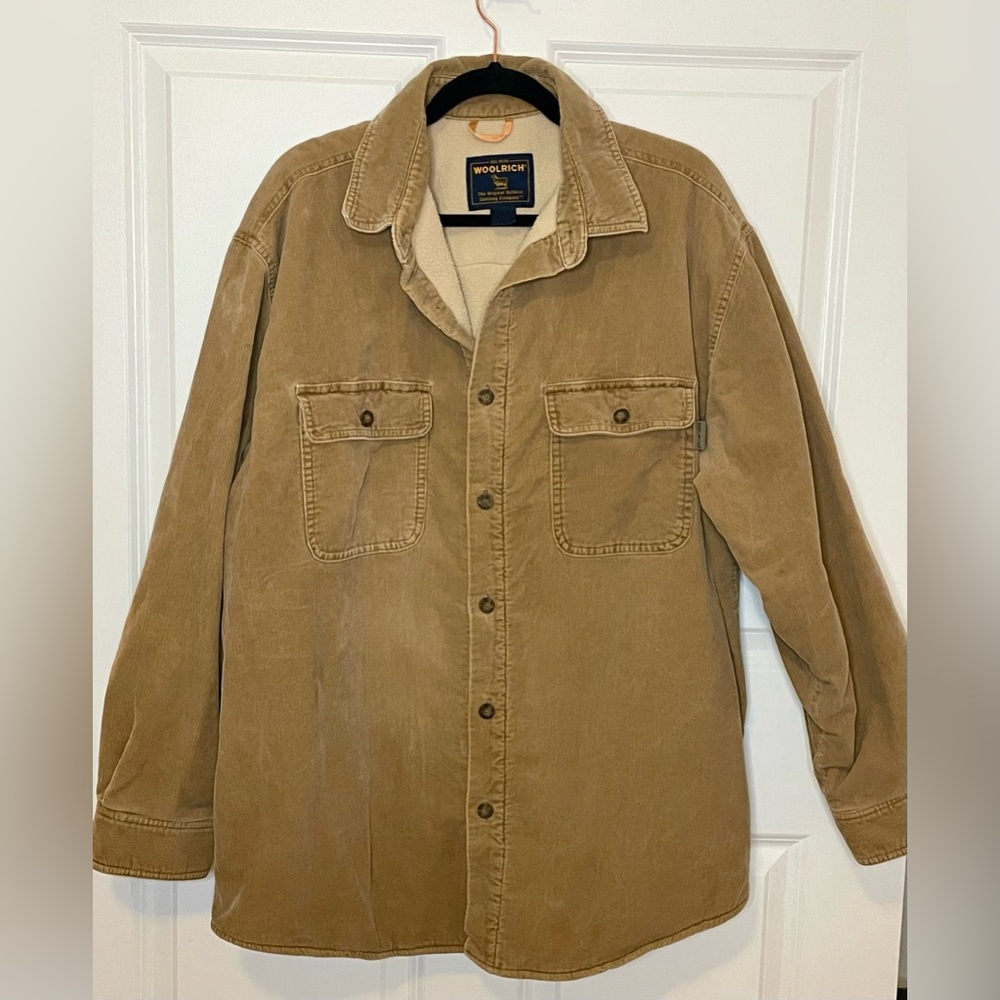 Vintage Woolrich Buckskin Sherpa Lined Corduroy Chore Jacket Mens L